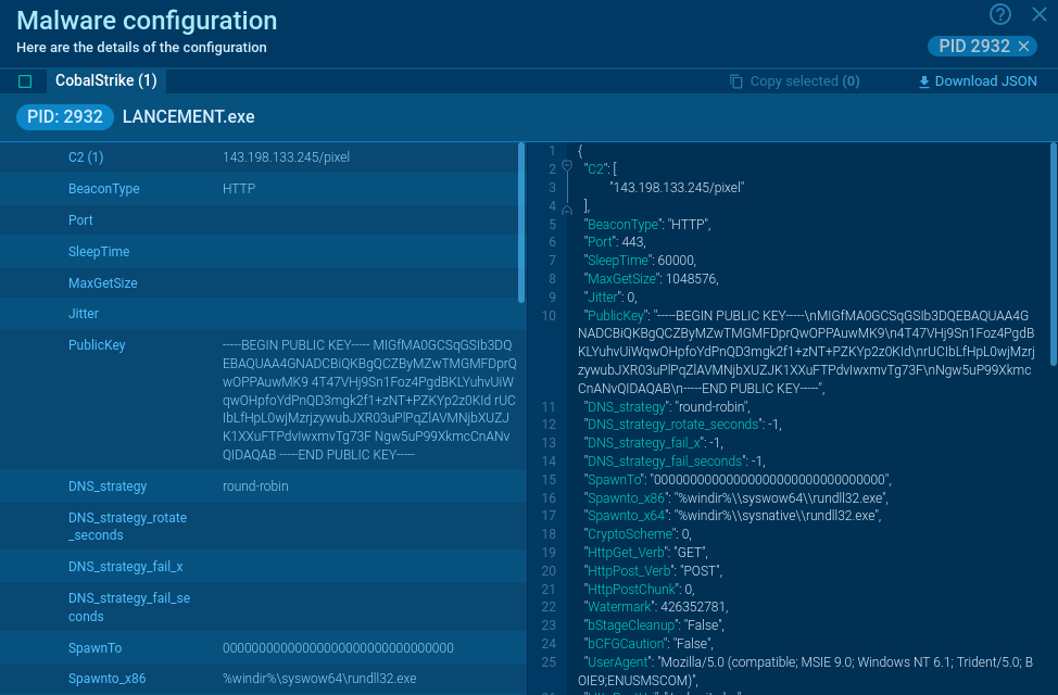 Cobalt Strike malware configuration