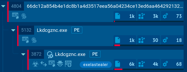 Exela processes shown in ANY.RUN