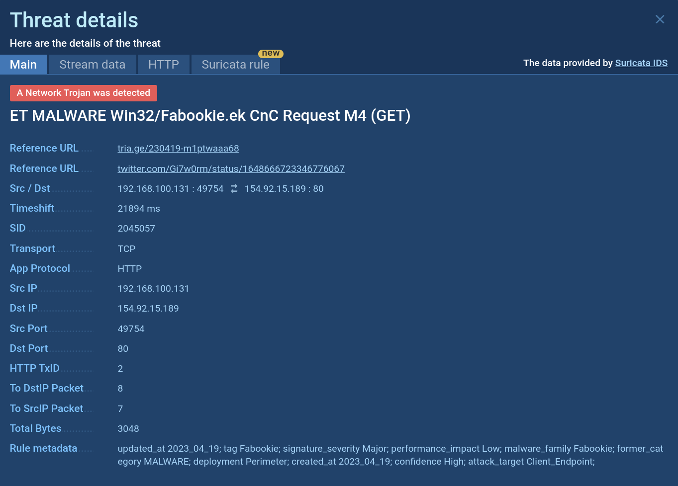 Fabookie Suricata rule shown in ANY.RUN