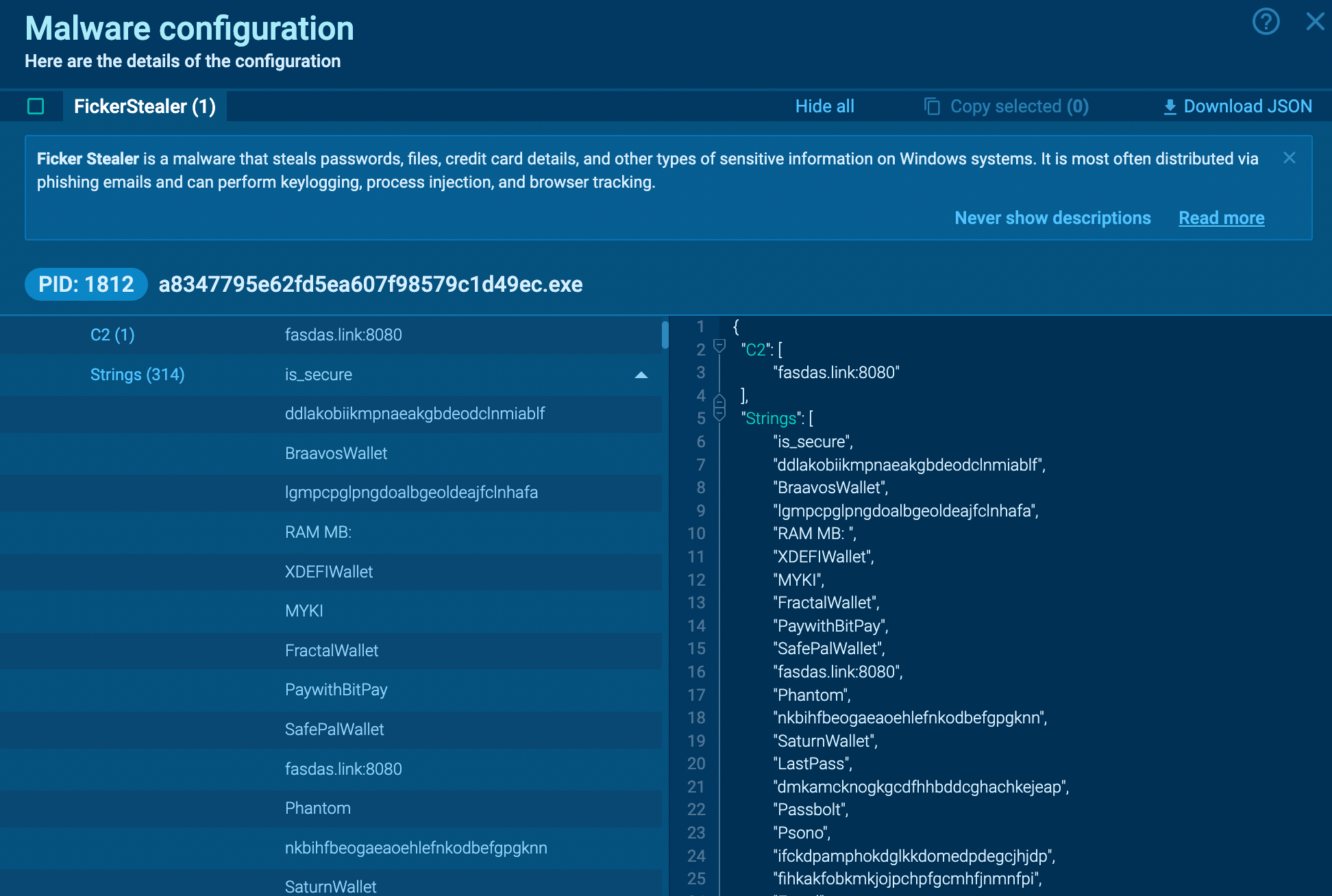 Ficker Stelaler configuration extracted in ANY.RUN