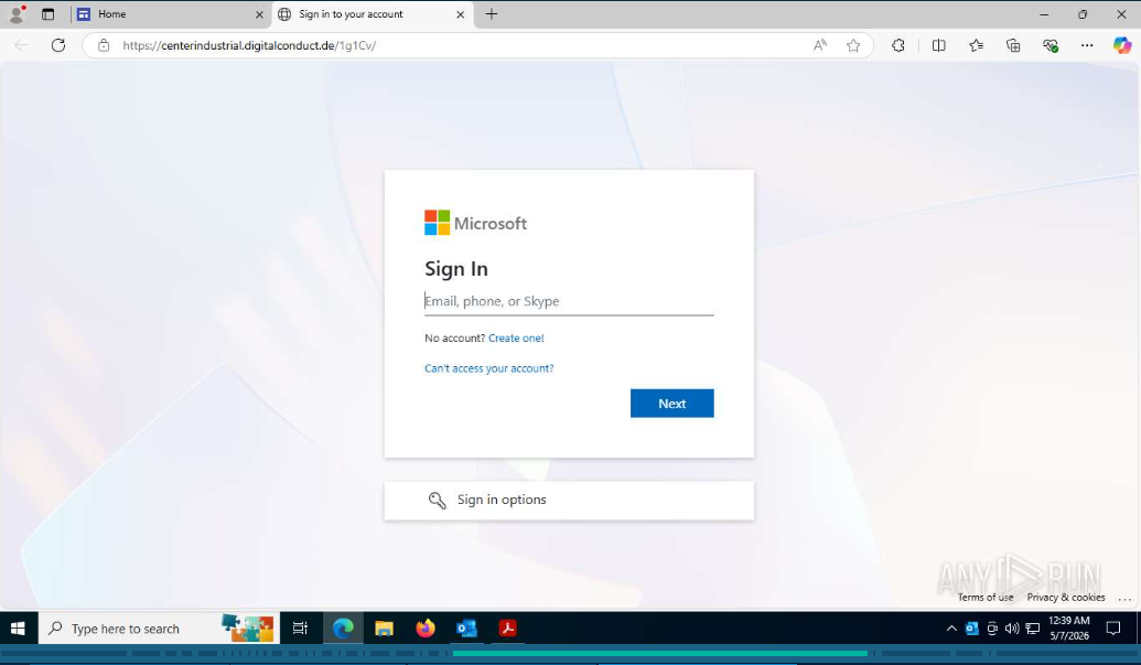 Fake Microsoft sign-in form