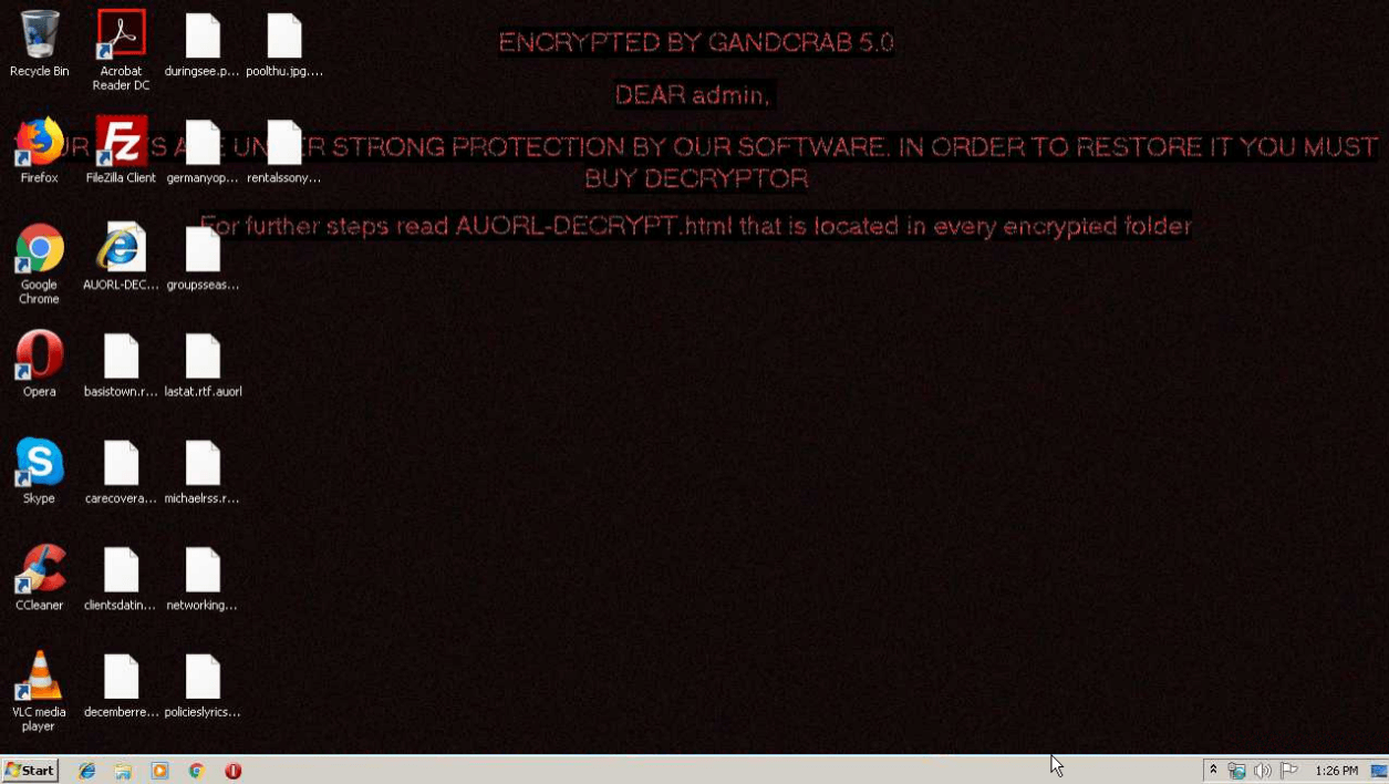 wallpaper after infection by gandcrab ransomware