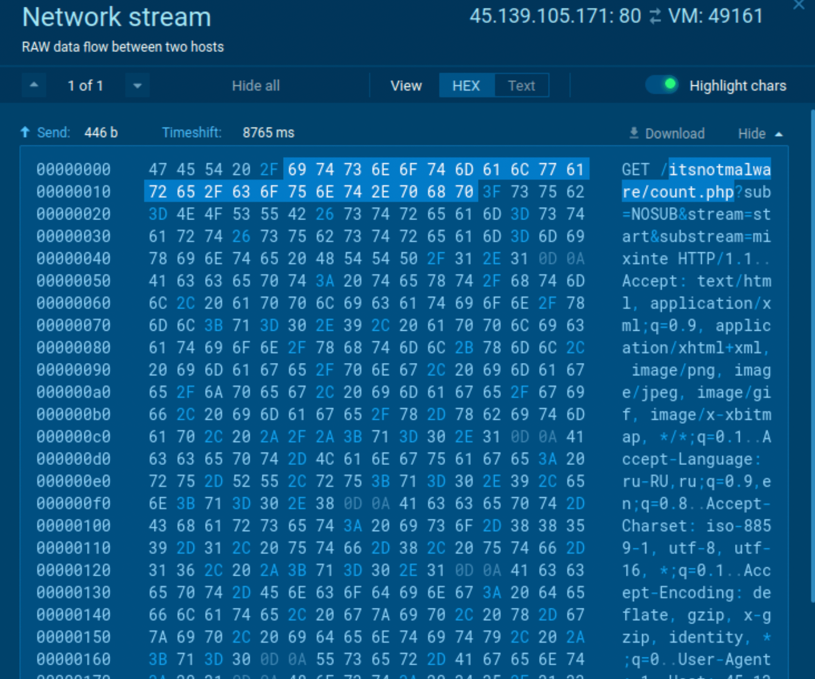 Gcleaner’s network traffic