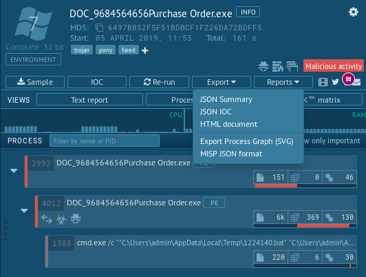 options for export events from tasks with gootkit