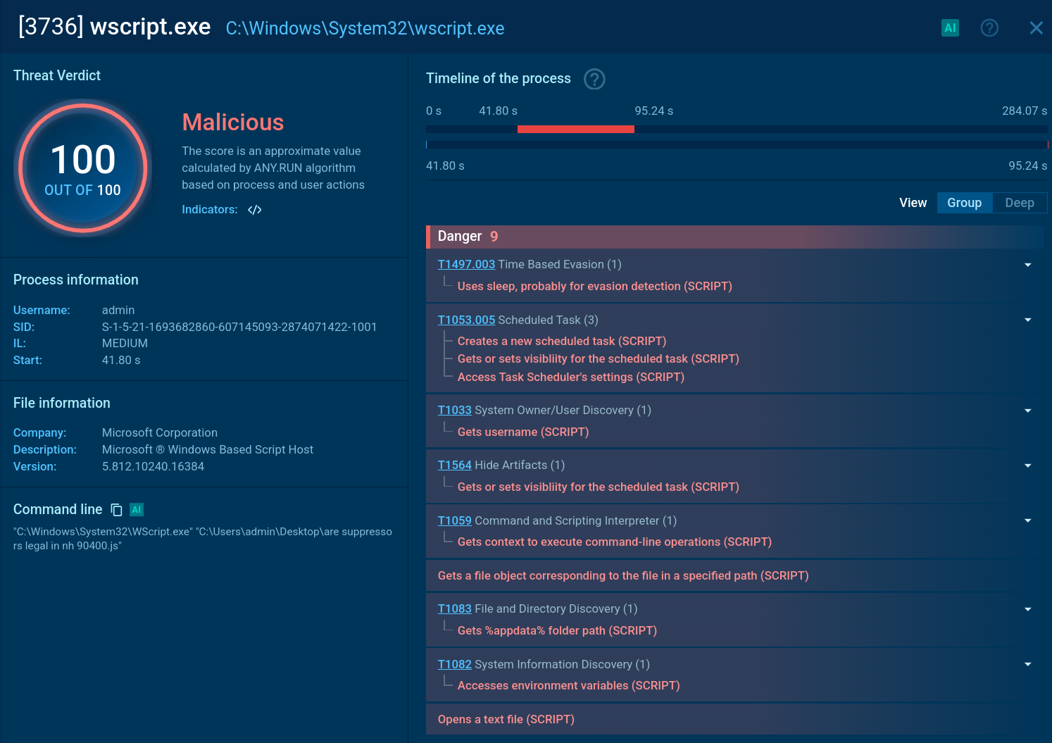 GootLoader process inside ANY.RUN Sandbox