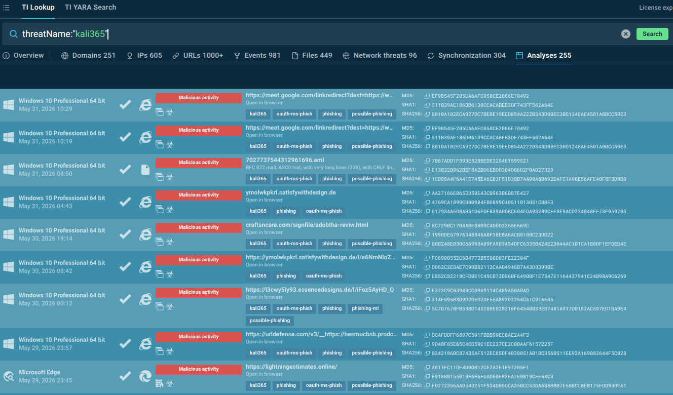 Explore Kali365 campaigns with ANY.RUN