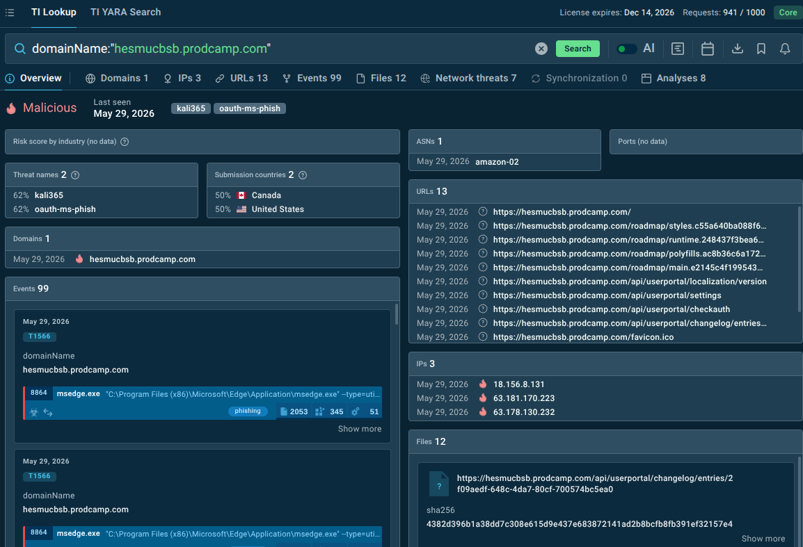 Domain exposed as part of Kali365 infrastructure