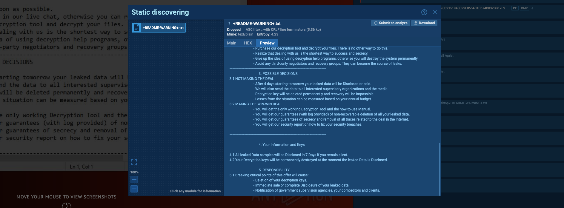 Makop ransomware ransom note shown inside ANY.RUN’s Interactive Sandbox
