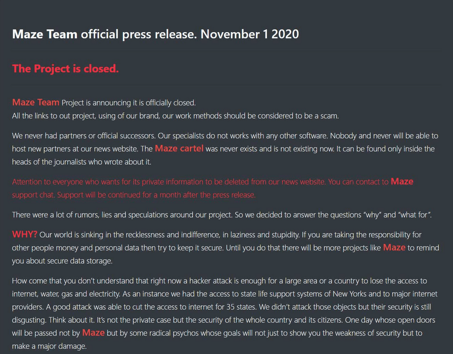maze team press release screenshot