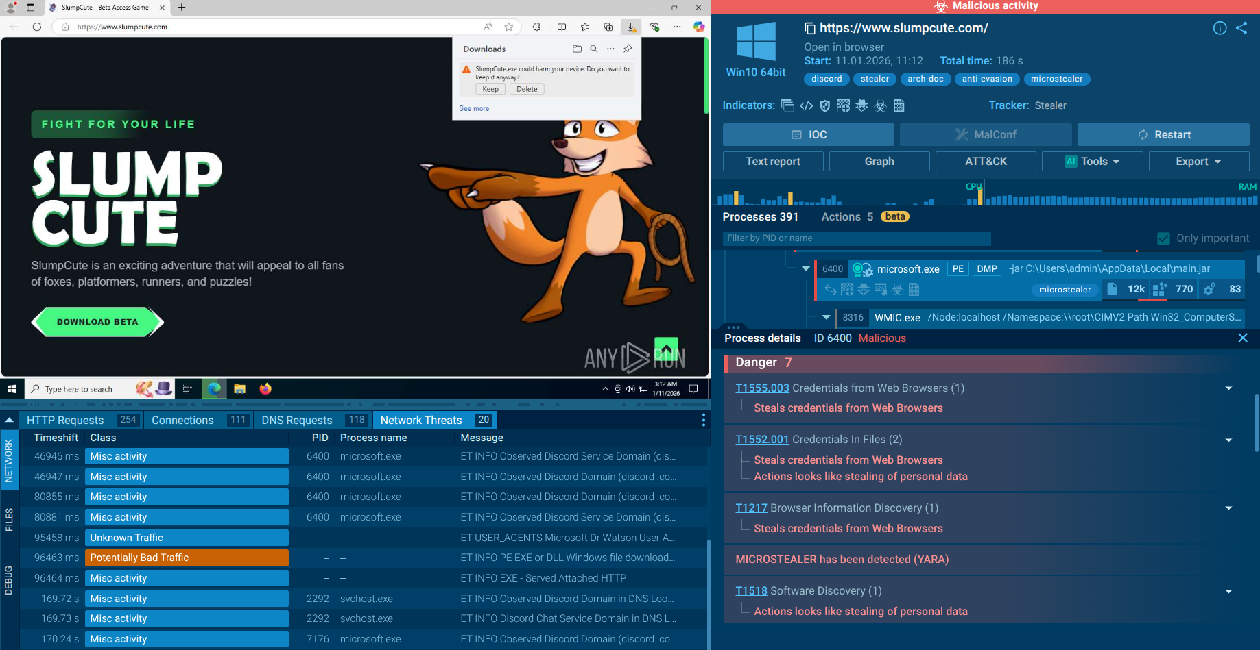 MicroStealer analysis in Interactive Sandbox