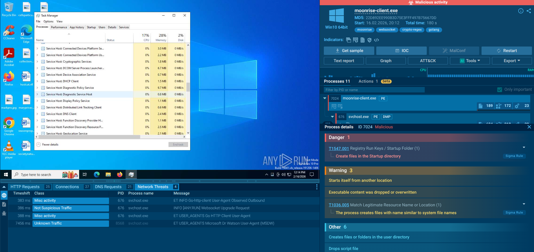 Moonrise RAT malware analysis in Interactive Sandbox