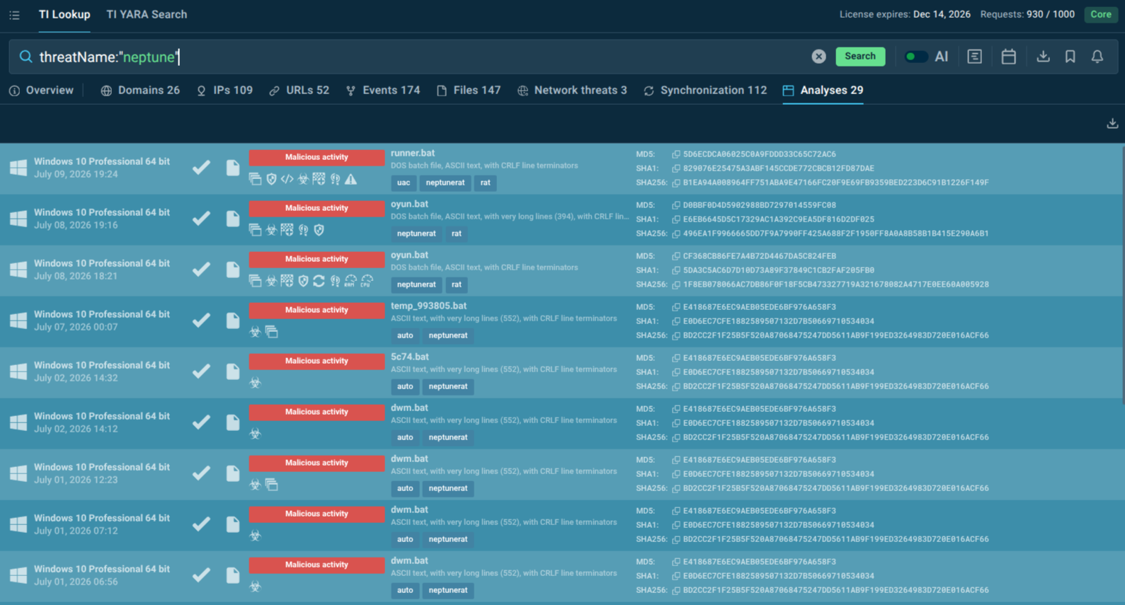 Neptune sample analyses in ANY.RUN Sandbox