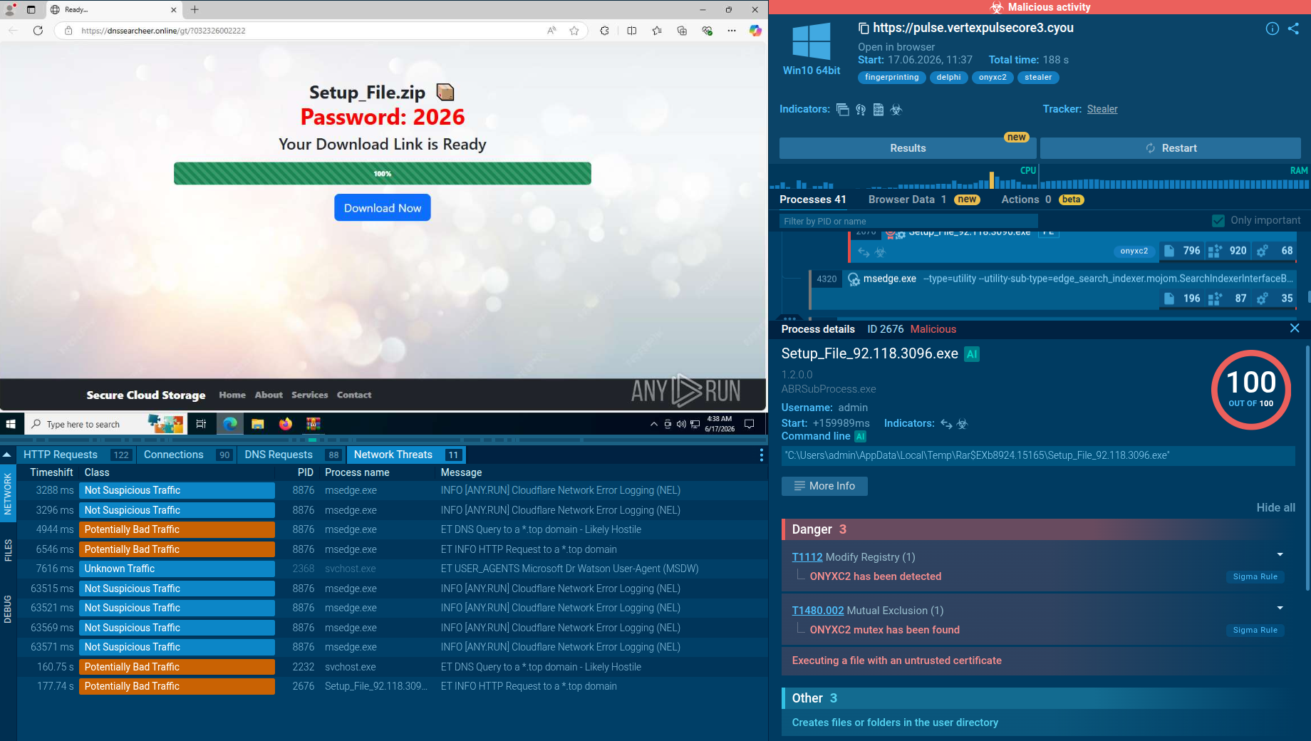 OnyxC2 analysis inside ANY.RUN’s Interactive Sandbox