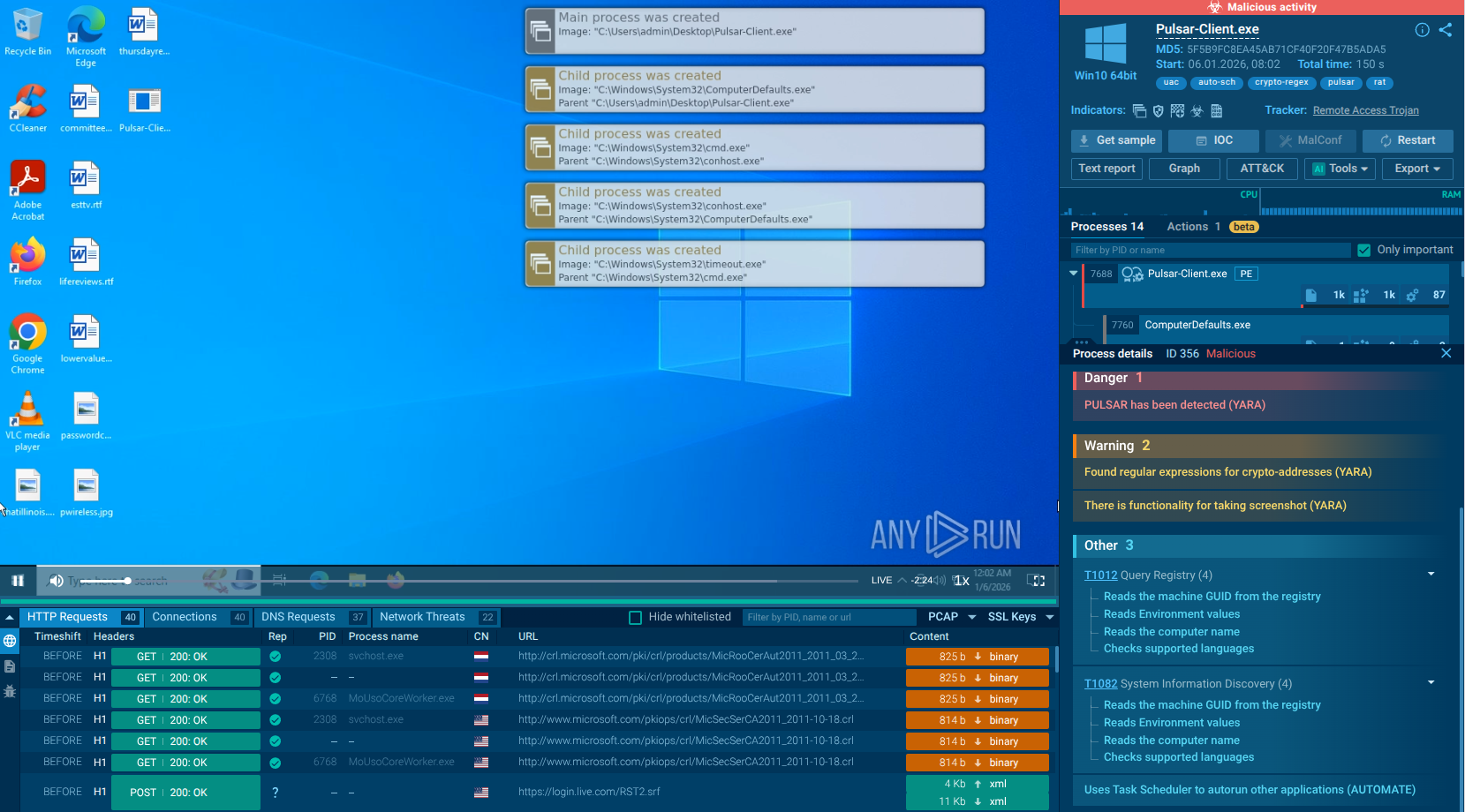Pulsar RAT sample in Interactive Sandbox