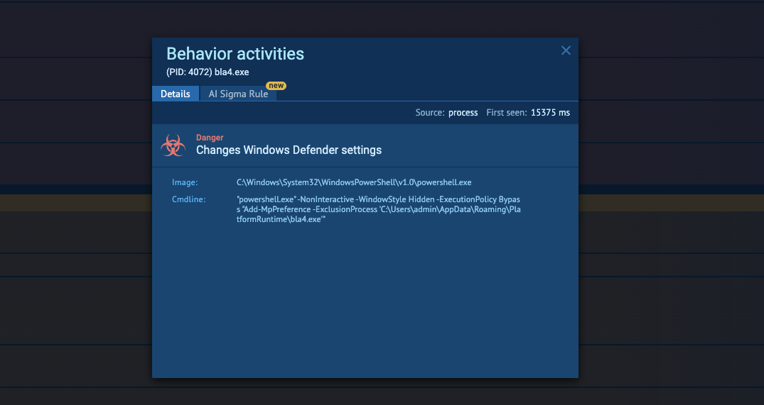 RatonRAT modifying Microsoft Defender exclusions