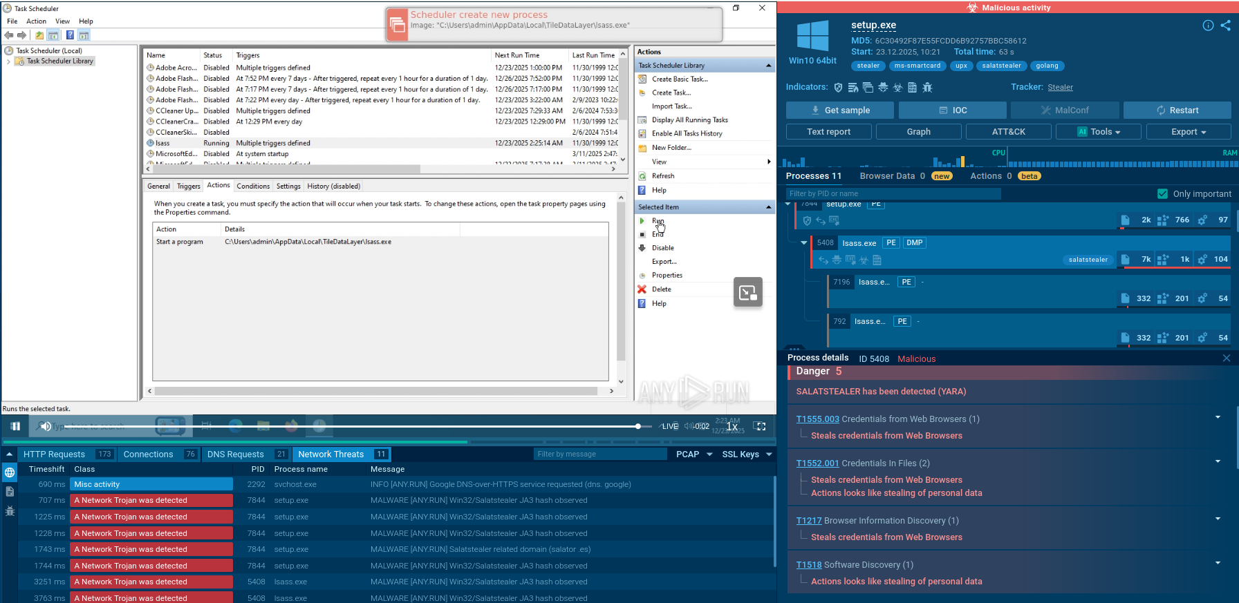 SalatStealer sample in Interactive Sandbox