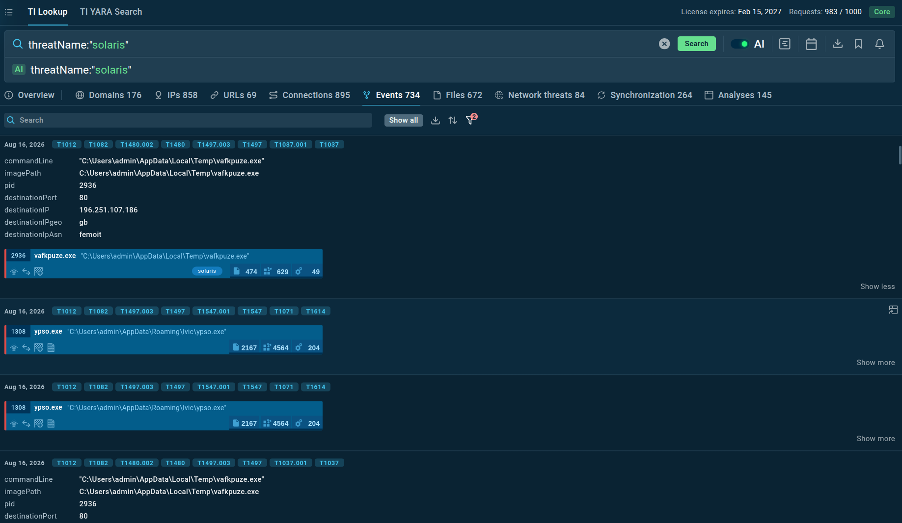 Threat Intelligence Lookup provides actionable SolarisLoader indicators and TTPs