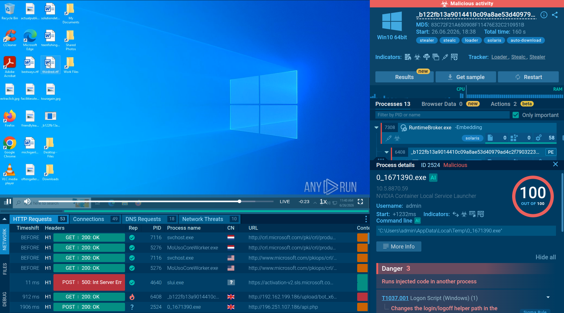 ANY.RUN detects SolarisLoader fast, providing a response-ready report for SOC teams