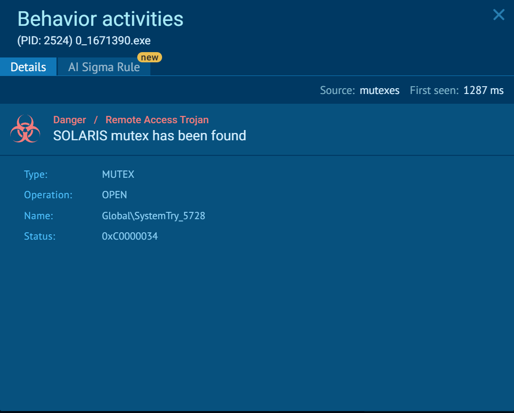 SolarisLoader mutex detected by ANY.RUN’s Interactive Sandbox