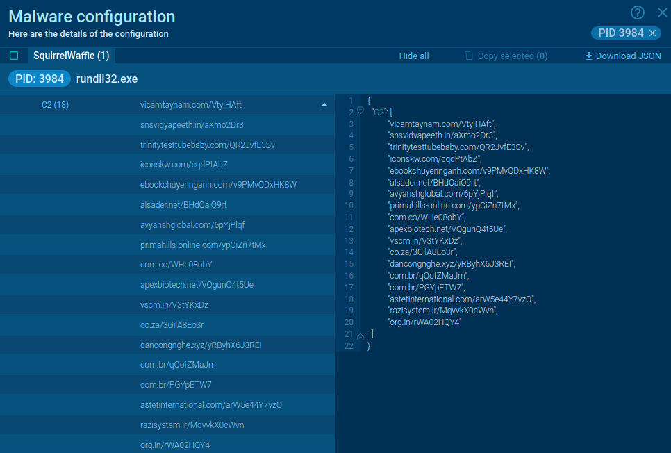 SquirrelWaffle’s malware configuration